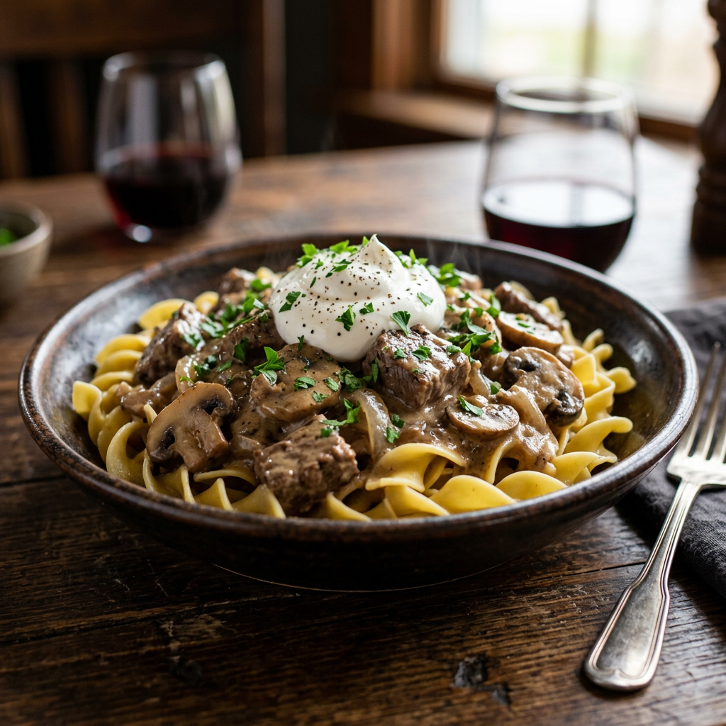 Family Style Beef Stroganoff Meatballs